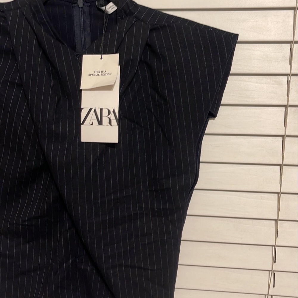 Zara Navy Pinstripe Blouse